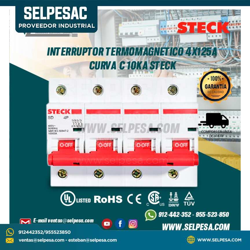 INTERRUPTOR TETRAPOLAR TERMOMAGNET. 4X125A, 10KA RIEL DIN