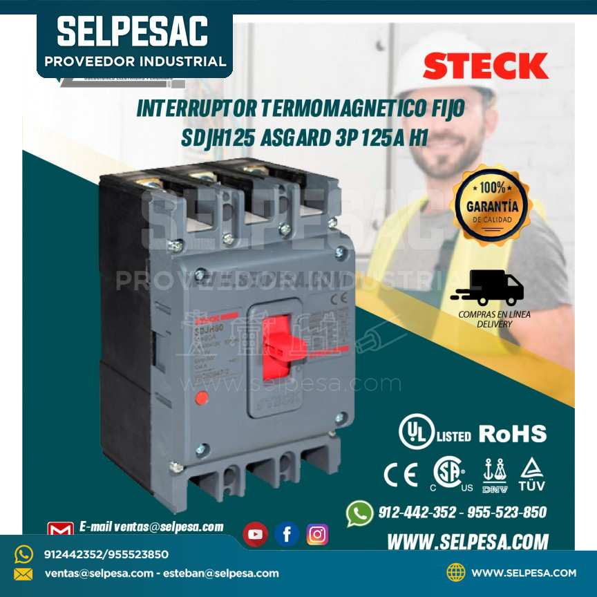 INTERRUPTOR TERMOMAGNETICO FIJO SDJH125 ASGARD 3P 125A H STECK