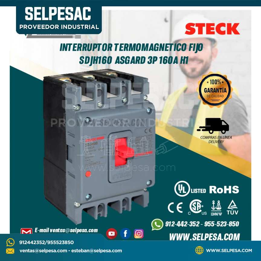 INTERRUPTOR TERMOMAGNETICO FIJO SDJH160 ASGARD 3P 160A H STECK
