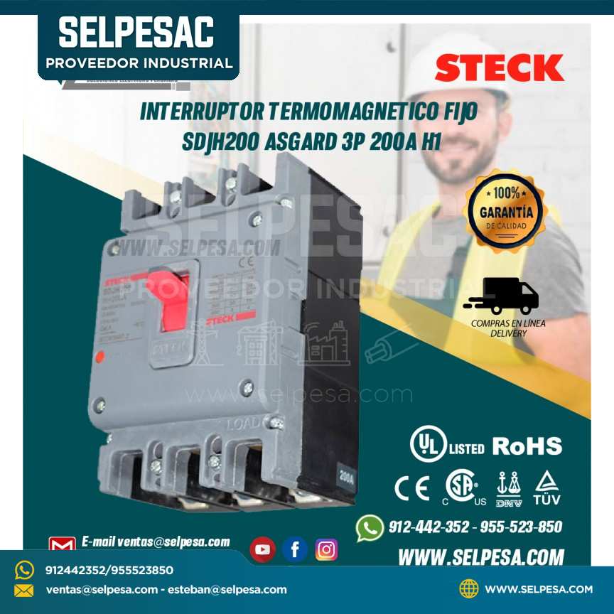 INTERRUPTOR TERMOMAGNETICO FIJO SDJH200 ASGARD 3P 200A H STECK