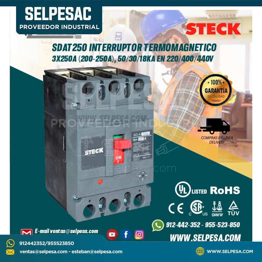 INTERRUPTOR TERMOMAGNETICO 3X250A (200-250A), 50/30/18KA EN 220/400/440V