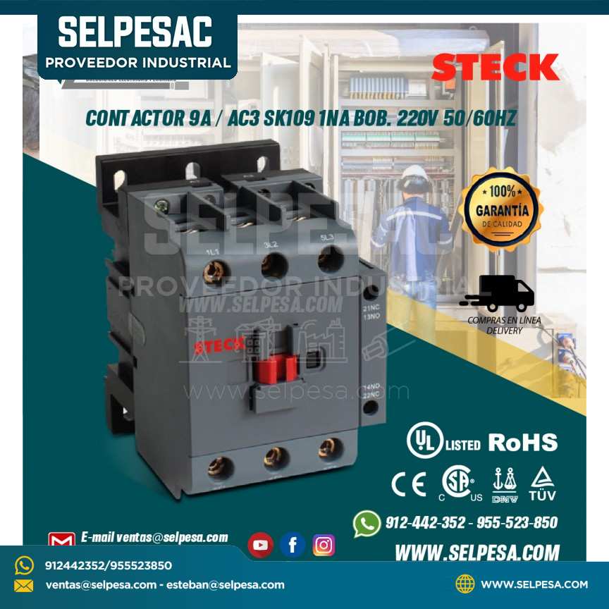 CONTACTOR 9A / AC3 SK109 1NA BOB. 220V 50/60HZ STECK