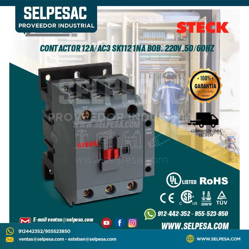 CONTACTOR 12A/AC3 SK112 1NA BOB. 220V.50/60HZ STECK