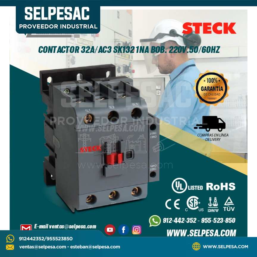 CONTACTOR 32A/AC3 SK132 1NA BOB. 220V.50/60HZ STECK
