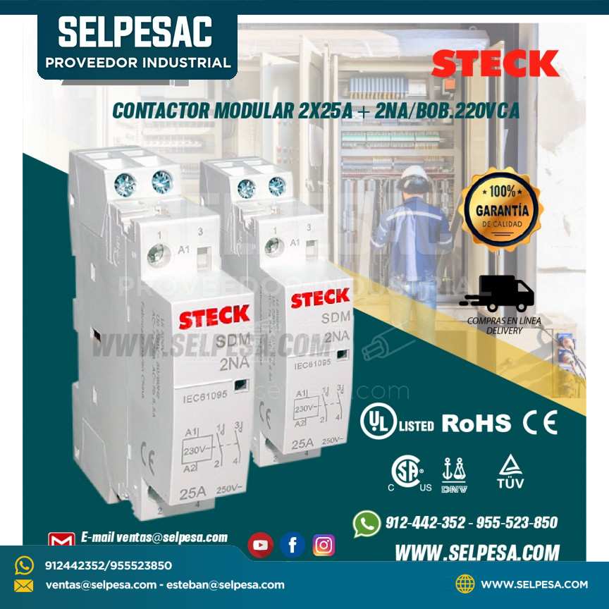 CONTACTOR MODULAR 2X25A + 2NA/BOB.220VCA STECK