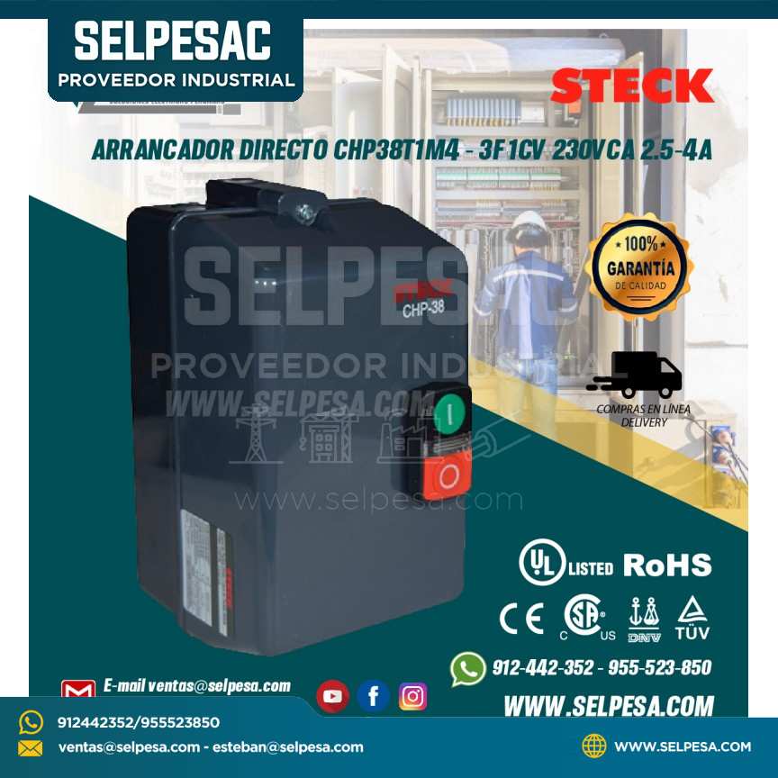 ARRANCADOR DIRECTO CHP38T1M4 - 3F 1CV 230VCA 2.5-4A STECK