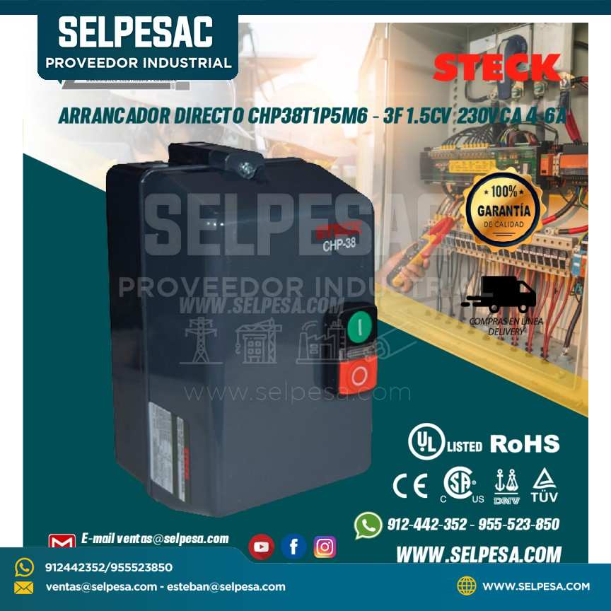 ARRANCADOR DIRECTO CHP38T1P5M6 - 3F 1.5CV 230VCA 4-6A STECK
