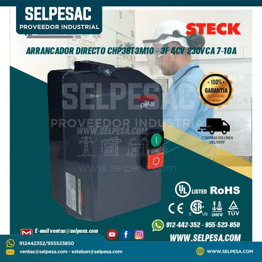 ARRANCADOR DIRECTO CHP38T3M10 - 3F 4CV 230VCA 7-10A STECK