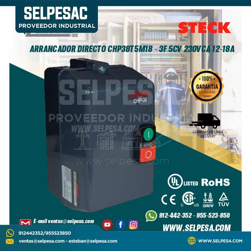 ARRANCADOR DIRECTO CHP38T5M18 - 3F 5CV 230VCA 12-18A STECK