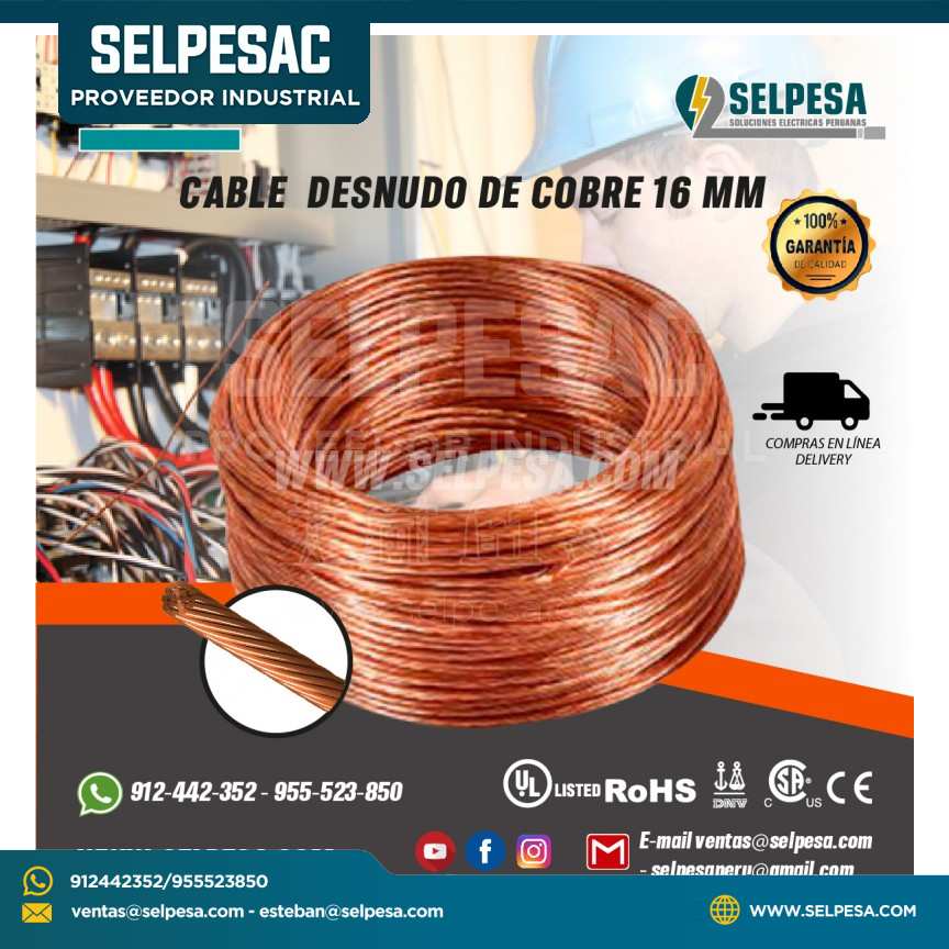 CABLE DESNUDO DE COBRE DE 16 MM INDECO