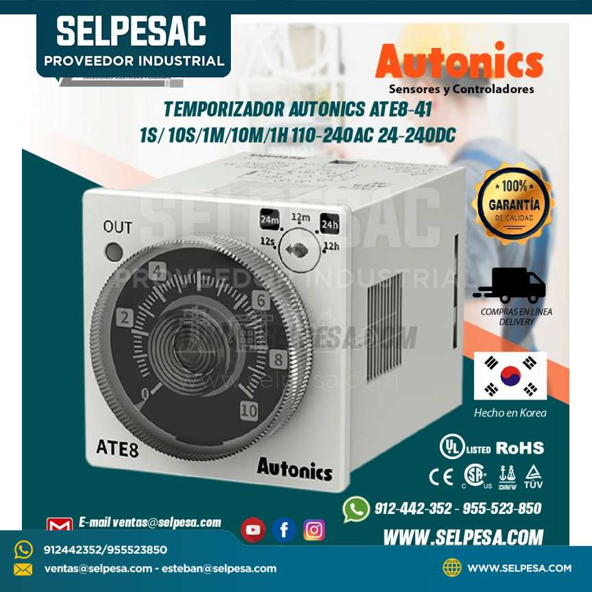 TEMPORIZADOR AUTONICS ATE8-41 1S/ 10S/1M/10M/1H 110-240AC 24-240DC
