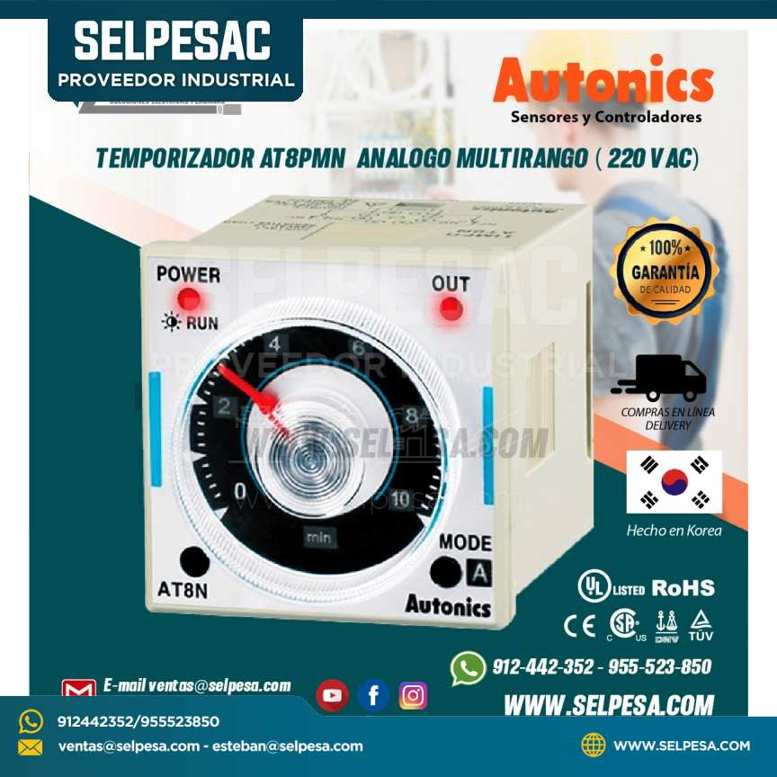 TEMPORIZADOR AT8PMN _ANALOGO MULTIRANGO ( 220 VAC)_AUTONICS